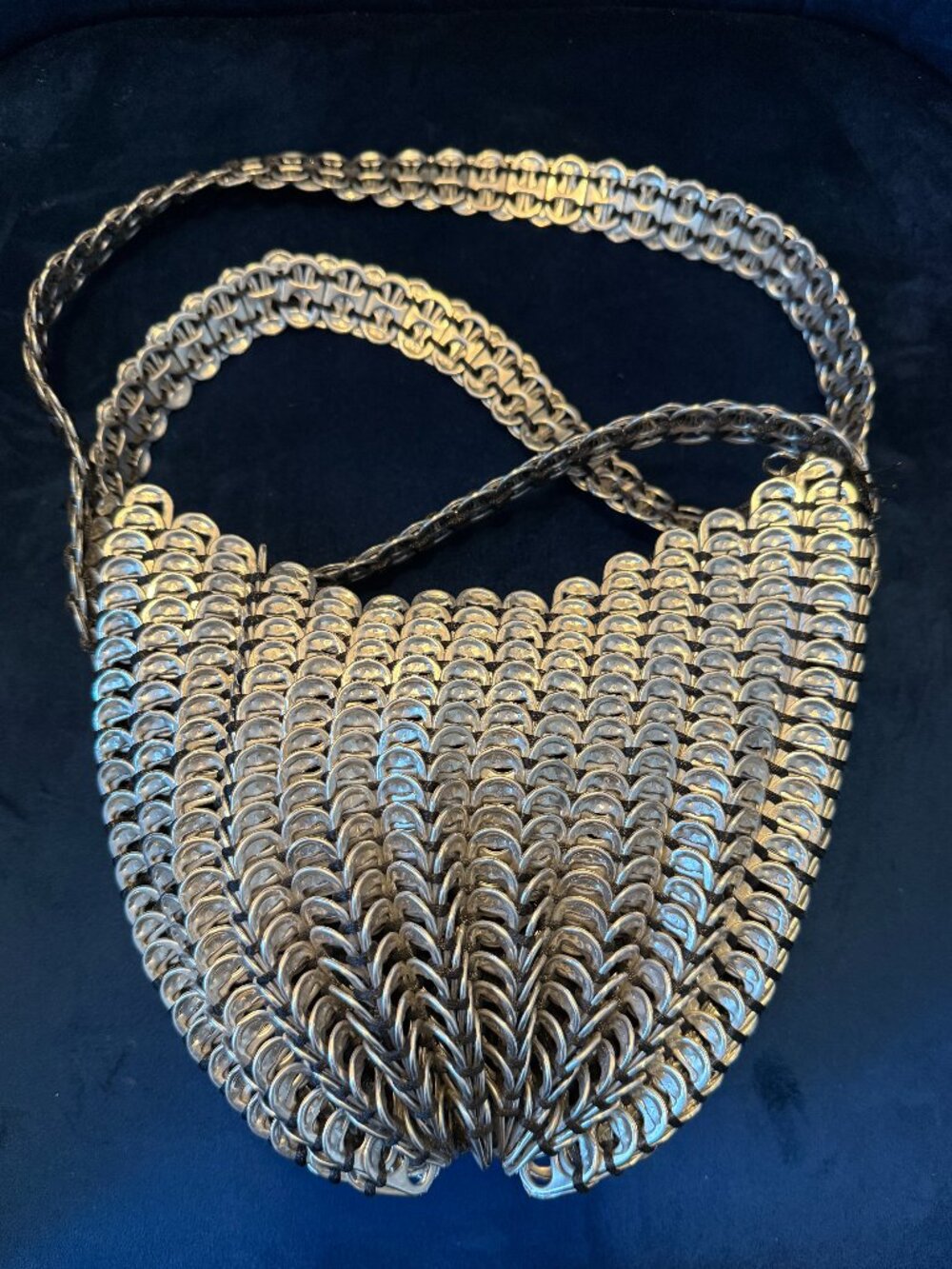 Vintage Upcycled Soda Pop Tab Crochet Handbag Silver Chainmail Boho Bag